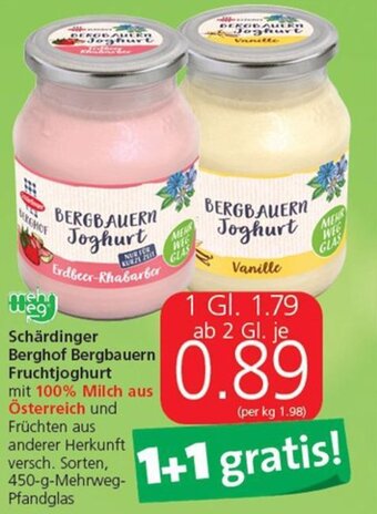 Eurospar Schärdinger Berghof Bergbauern Fruchtjoghurt 450-g-Mehrweg-Pfandglas Angebot