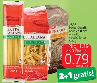 Eurospar SPAR Pasta Klassik oder Vollkorn ohne Ei, versch. Sorten, 500 g Angebot