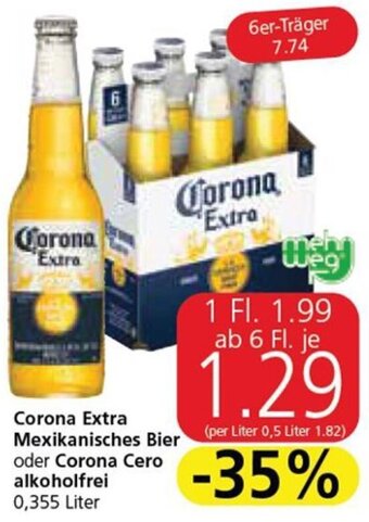 Eurospar Corona Extra Mexikanisches Bier (per Liter 0,5 Liter 1.82) oder Corona Cero alkoholfrei 0,355 Liter Angebot