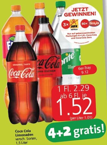 Eurospar Coca Cola Limonaden versch. Sorten, 1,5 Liter Angebot
