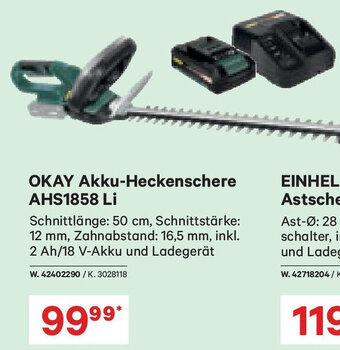 Lagerhaus OKAY Akku-Heckenschere AHS1858 Li Angebot