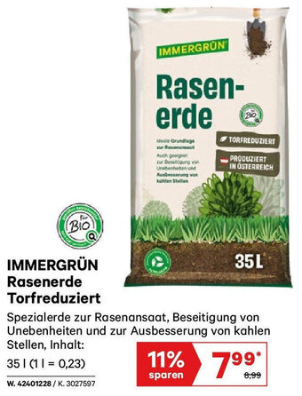 Lagerhaus IMMERGRÜN Rasenerde Torfreduziert 35 L Angebot