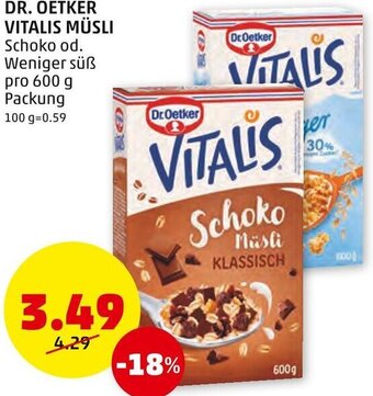 PENNY DR. OETKER VITALIS MÜSLI pro 600 g Packung Angebot