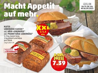 PENNY KLETZL LEBERKÄSE CLASSIC* od. KÄSE-LEBERKÄSE** od. PIKANT-KÄSE-LEBERKÄSE* pro Stk. Angebot