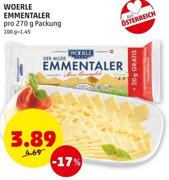PENNY WOERLE EMMENTALER pro 270 g Packung Angebot