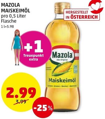 PENNY MAZOLA MAISKEIMÖL pro 0,5 Liter Flasche Angebot