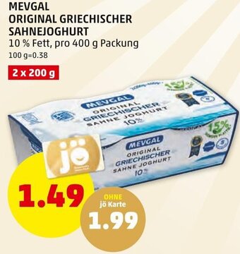PENNY MEVGAL ORIGINAL GRIECHISCHER SAHNEJOGHURT pro 400 g Packung Angebot