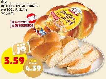 PENNY ÖLZ BUTTERZOPF MIT HONIG pro 500 g Packung Angebot