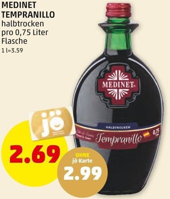 PENNY MEDINET TEMPRANILLO halbtrocken pro 0,75 Liter Flasche Angebot