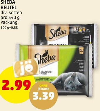 PENNY SHEBA BEUTEL div. Sorten pro 340 g Packung Angebot