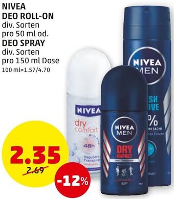 PENNY NIVEA DEO ROLL-ON pro 50 ml od. DEO SPRAY pro 150 ml Dose Angebot