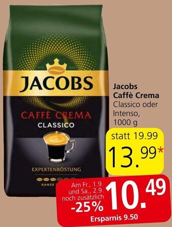 Spar Jacobs Caffè Crema Classico oder Intenso, 1000 g Angebot