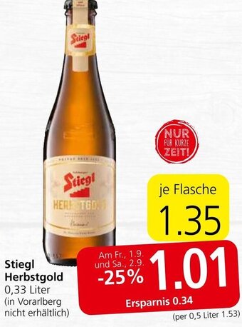 Spar Stiegl Herbstgold 0,33 Liter Angebot