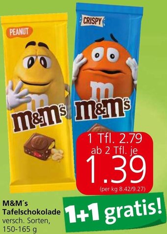 Spar M&M's Tafelschokolade versch. Sorten, 150-165 g Angebot