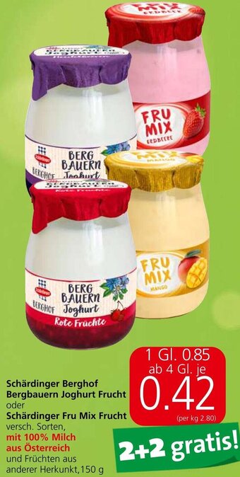 Spar Schärdinger Berghof Bergbauern Joghurt Frucht oder Schärdinger Fru Mix Frucht 150 g Angebot