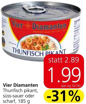 Spar Vier Diamanten Thunfisch pikant, süss-sauer oder scharf, 185 g Angebot