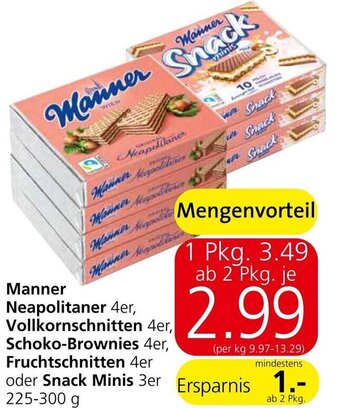 Spar Manner Neapolitaner 4er, Vollkornschnitten 4er, Schoko-Brownies 4er, Fruchtschnitten 4er oder Snack Minis 3er 225-300 g Angebot