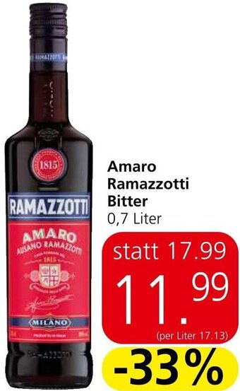 Spar Amaro Ramazzotti Bitter 0,7 Liter Angebot