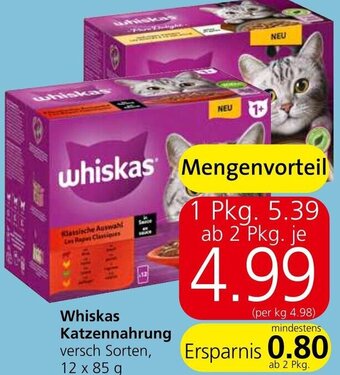 Spar Whiskas Katzennahrung versch Sorten, 12 x 85 g Angebot