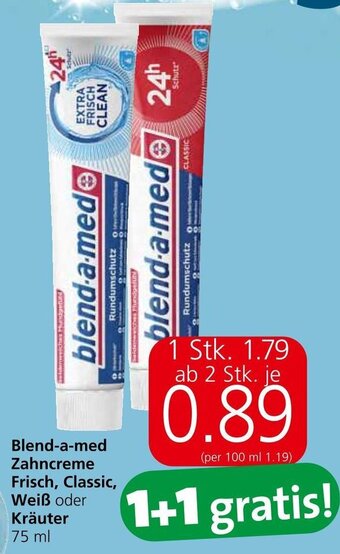 Spar Blend-a-med Zahncreme Frisch, Classic, Weiß oder Kräuter 75 ml Angebot