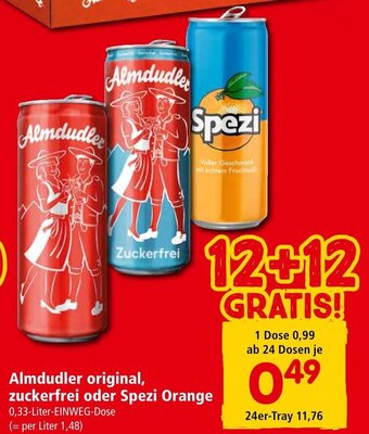 Interspar Almdudler original, zuckerfrei oder Spezi Orange 0,33-Liter-EINWEG-Dose Angebot