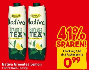 Interspar Nativa Greentea Lemon 1-Liter-EINWEG-Packung Angebot