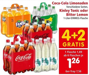 Interspar Coca-Cola Limonaden Verschiedene Sorten, Kinley Tonic oder Bitter Lemon 1-Liter-EINWEG-Flasche Angebot