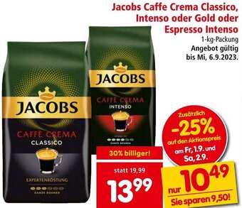 Interspar Jacobs Caffe Crema Classico, Intenso oder Gold oder Espresso Intenso 1-kg-Packung Angebot