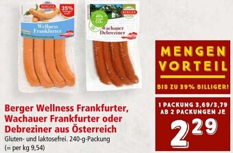 Interspar Berger Wellness Frankfurter, Wachauer Frankfurter oder Debreziner aus Österreich Gluten- und laktosefrei. 240-g-Packung Angebot