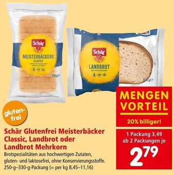 Interspar Schär Glutenfrei Meisterbäcker Classic, Landbrot oder Landbrot Mehrkorn 250-g-330-g-Packung Angebot