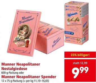 Interspar Manner Neapolitaner Nostalgiedose 600-g-Packung oder Manner Neapolitaner Spender 12 x 75-g-Packung Angebot