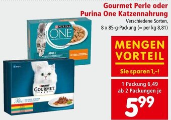 Interspar Gourmet Perle oder Purina One Katzennahrung 8 x 85-g-Packung Angebot