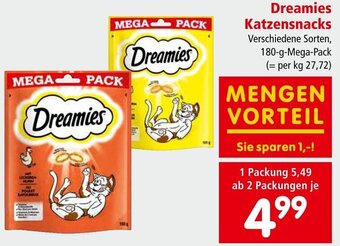 Interspar Dreamies Katzensnacks Verschiedene Sorten, 180-g-Mega-Pack Angebot