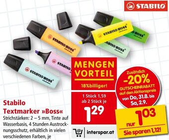 Interspar Stabilo Textmarker »>Boss<< Angebot