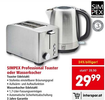 Interspar SIMPEX Professional Toaster oder Wasserkocher Angebot