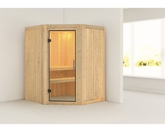 Hornbach Plug & play sauna karibu kanja ohne ofen ohne dachkranz mit ganzglastüre aus klarglas Angebot