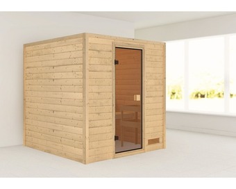 Hornbach Blockbohlensauna karibu jara ohne ofen und dachkranz mit bronzierter ganzglastüre Angebot