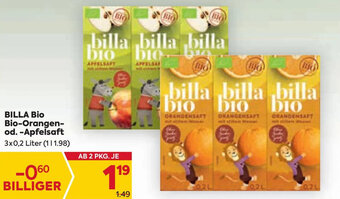 Billa BILLA Bio Bio-Orangen-od. -Apfelsaft 3x0,2 Liter Angebot