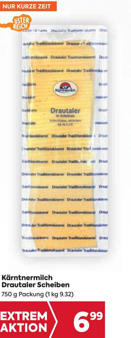 Billa Kärntnermilch Drautaler Scheiben 750 g Packung Angebot