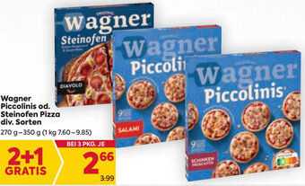 Billa Wagner Piccolinis od. Steinofen Pizza div. Sorten 270 g- 350 g Angebot
