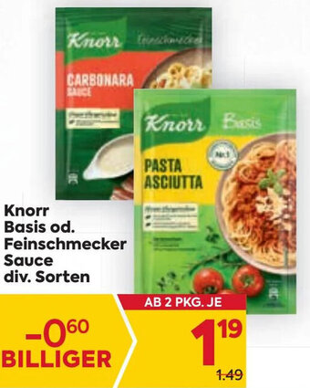 Billa Knorr Basis od. Feinschmecker Sauce div. Sorten Angebot