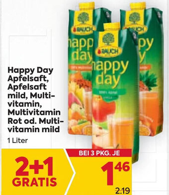 Billa Happy Day Apfelsaft, Apfelsaft mild, Multi-vitamin, Multivitamin Rot od. Multi-vitamin mild 1 Liter Angebot