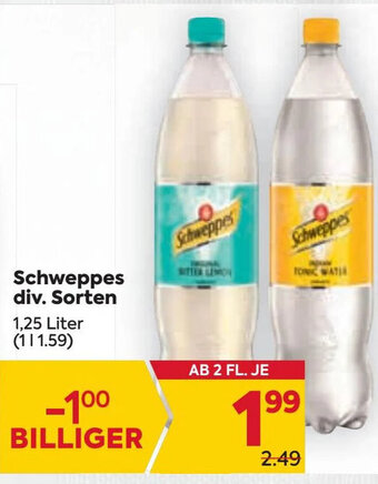 Billa Schweppes div. Sorten 1,25 Liter Angebot