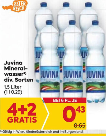 Billa Juvina Mineral-wasser¹) div. Sorten 1,5 Liter Angebot