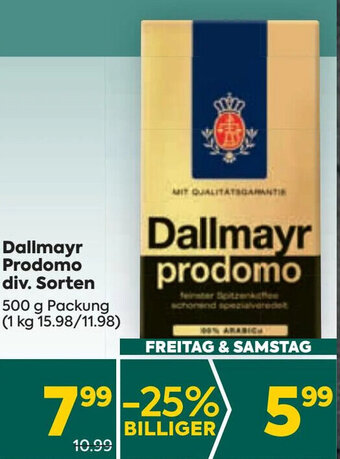 Billa Dallmayr Prodomo div. Sorten 500 g Packung Angebot