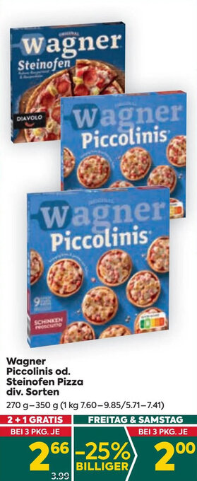 Billa Wagner Piccolinis od. Steinofen Pizza div. Sorten 270 g- 350 g Angebot