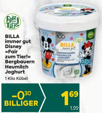 Billa BILLA immer gut Disney >>Fair zum Tier!<<< Bergbauern Heumilch Joghurt 1 Kilo Kübel Angebot