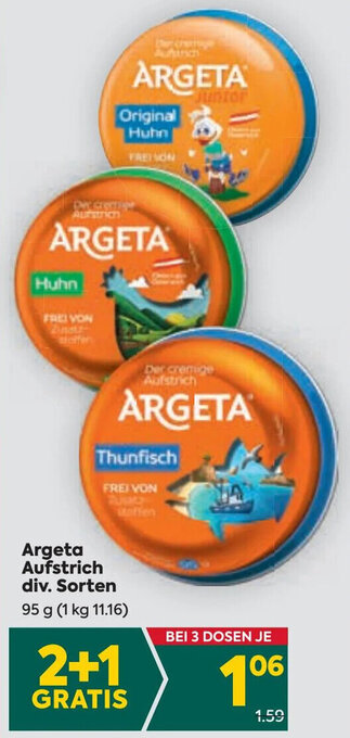 Billa Argeta Aufstrich div. Sorten 95 g Angebot