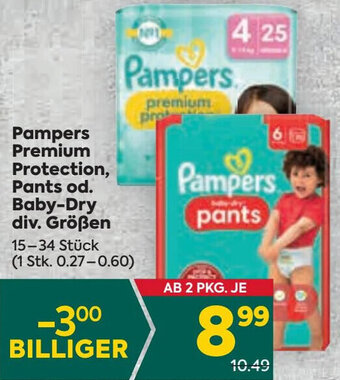 Billa Pampers Premium Protection, Pants od. Baby-Dry div. Größen 15-34 Stk. Angebot