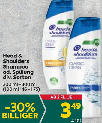 Billa Head & Shoulders Shampoo od. Spülung div. Sorten 200 ml- 300 ml Angebot